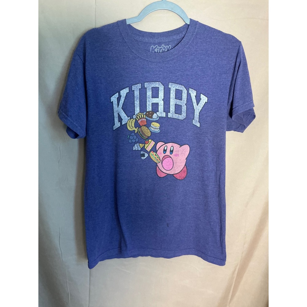 Kirby Graphic T-Shirt Mens Small Purple Good Stained Nintendo Video Game Tee
